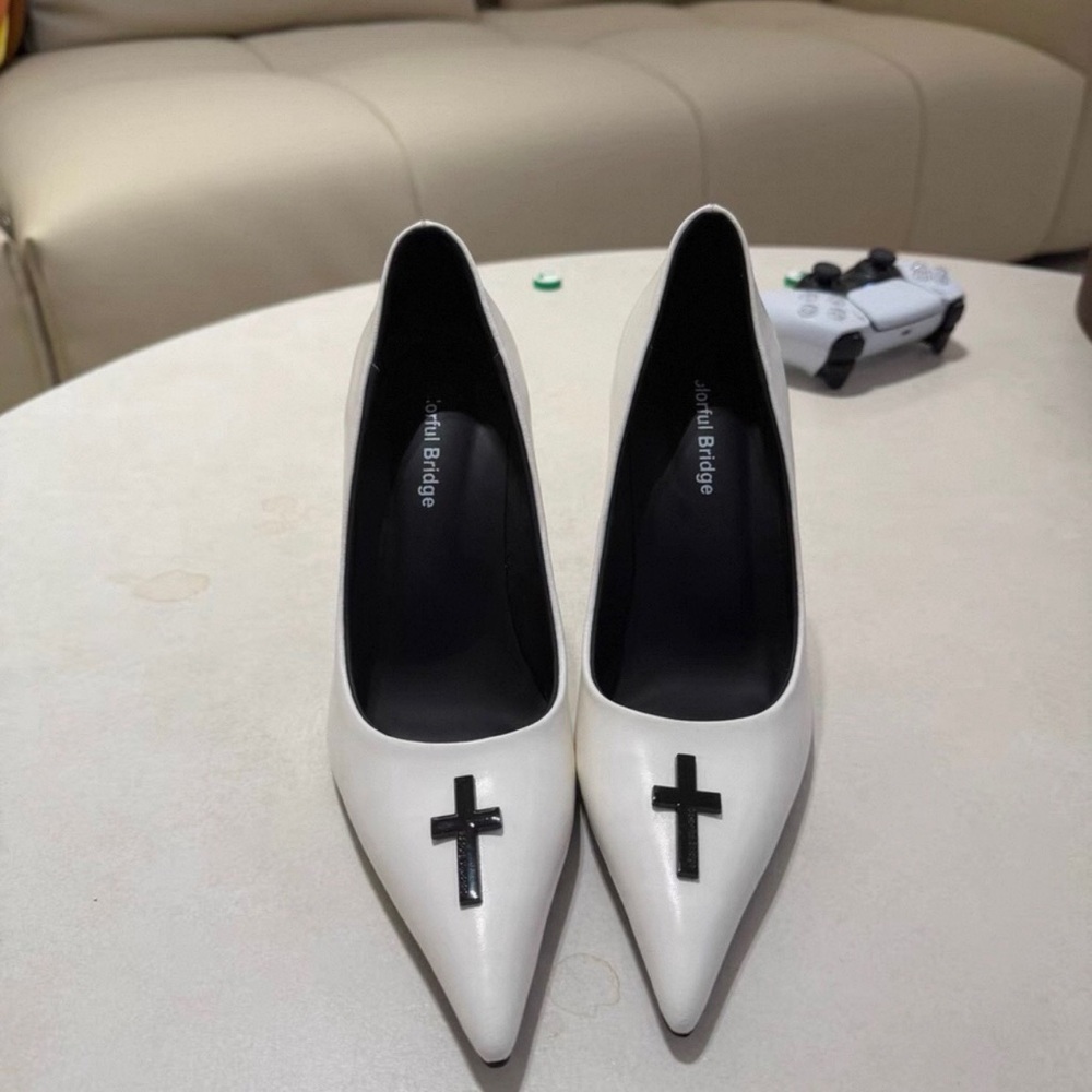 White Cross Heels